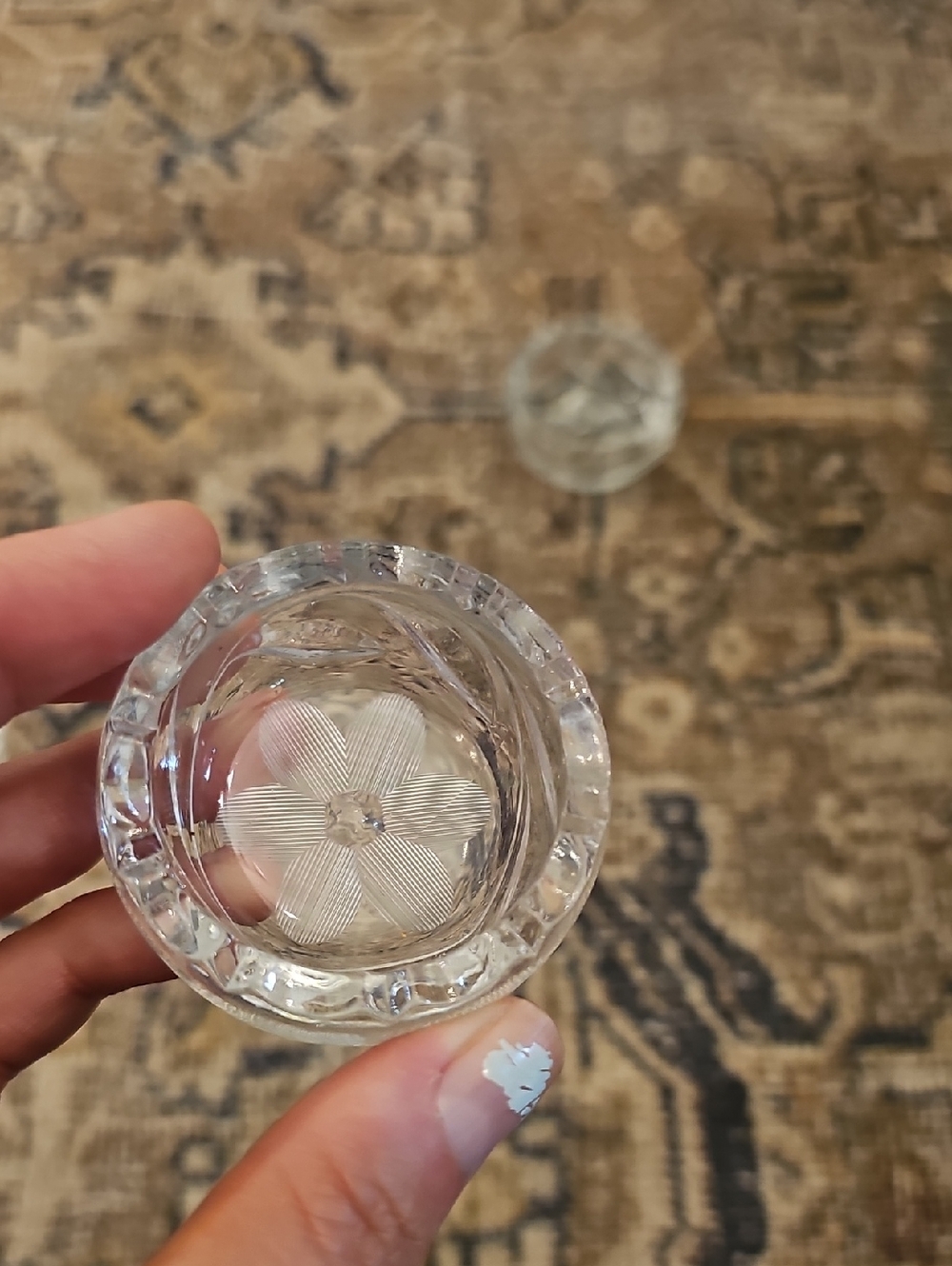 SALE! Set of 5 Glass Open Salt Cellars, Etched Floral And Sawtooth Rim - Picture 12 of 16